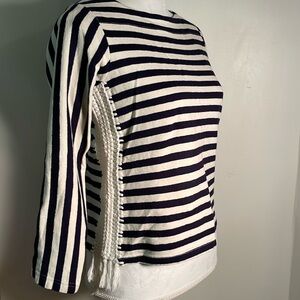 Pepin Dark Blue Striped Crochet Accent Top